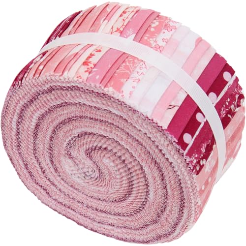 Threadart Pink Prints Jelly Roll - 40 Precut 2.5" Cotton Strips - color: Pink Prints