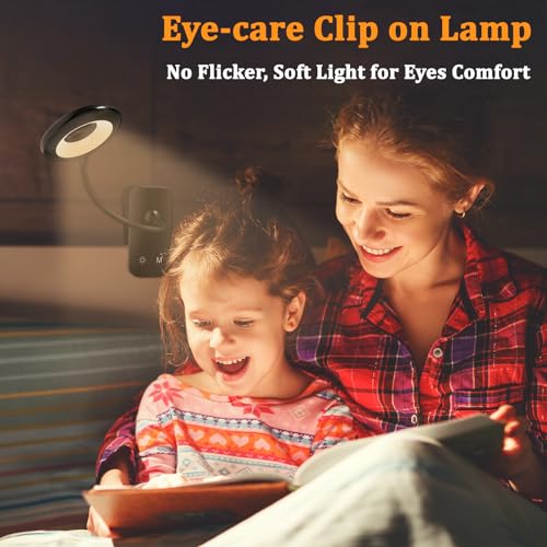Rechargeable Clip Light, LED Bed Reading Lamp for Headboard & Desk - color: Black