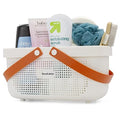 Brookstone Modern Large Portable Shower Caddy with Soft Silicone Carrying Handle, Bathroom Organizer Basket, Plastic Bath Tote and Shower Organizer, Quick Dry Drainage Holes, BPA Free, White - color: White / Cream