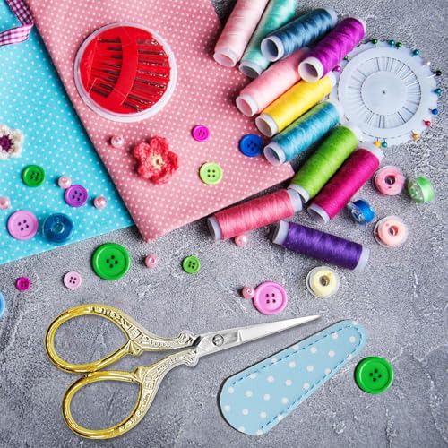 3.6 inch Embroidery Scissors with Leather Sheath for Sewing Art Needlework - color: Silver Gold