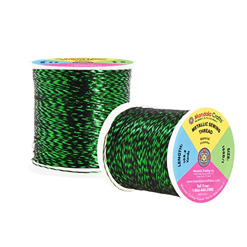 Mandala Crafts Metallic Green Embroidery Floss for Sewing, 218 Yard Spool - color: Green, size: 200M 218 Yards