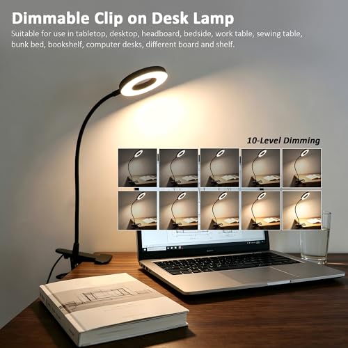 Akynite Desk Lamp Clip on Light, 48 LED Clamp Lamp, 5 Color 10 Brightness