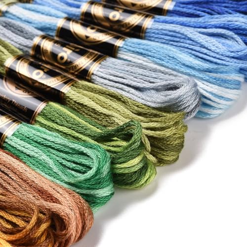 18 Skeins 18 Colors 6-Ply Polyester Embroidery Floss Cross Stitch Threads for Jewelry Making Bracelet Stitching Craft Supply 0.5mm,Rainbow Color - color: 18 Skeins,rainbow Color