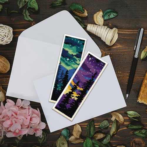 ACRNIGHEET 6PCS Stamped Cross Stitch Bookmark Kits for Beginners Scenery - style: Landscape Patterns 1