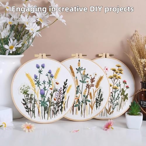 Herdiese Embroidery Kit for Beginners & Adults, 3PCS Floral Patterns. - color: Flower-C (3 Pack)