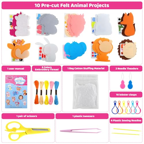 Sewing Kit for Kids, 10 Easy DIY Project of Stuffed Animal with Instruction - color: animal dolls felt sewing kits