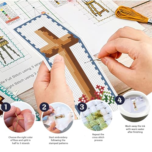 FREEBLOSS 6 Set Cross Stitch Bookmark Kits 8"x2.4" Plaid Biblical Theme - style: Bible