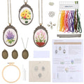 SUNNYCLUE DIY 3 Sets Embroidery Necklace Kits Embroidery Pendant with Paper Instructions Embroidery Cloth Thread Needle Cross Stitch Hoop Flower Mini Cross Stitch Kit for Beginners Starter Adult Craft - style: Flower 3
