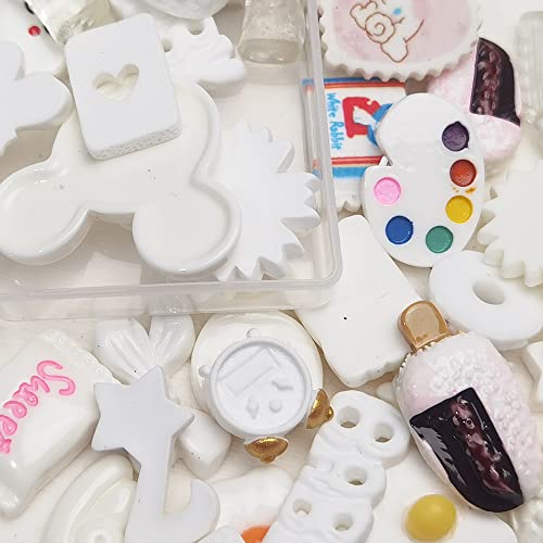 Chenkou Craft 50pcs Lots Mix Assorted White Craft DIY Flatbacks Resin Flat Back Buttons Scrapbooking (White) - color: White