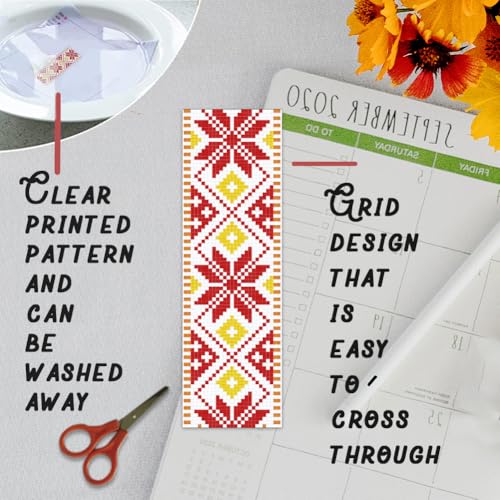 BEUNITONE 6 Pcs Vintage Cross Stitch Bookmark Kits for Beginner with Backing Felt Floss Instructions, Handmade Bookmarks DIY Stamped Craft Embroidery Kits for Adults, Book Lovers 8.5''x3'' - style: Pattern 3