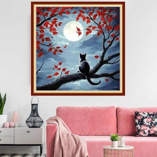 Redxing Stamped Cross Stitch Kits Embroidery kit for Beginners Adults Full Range of Embroidery Patterns Starter Kits DIY Printed Cross Stitch Kits Needlepoint Kits 11CT-Cat Admiring Moon 18x18 inchs - color: Artskits17