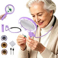 Dilzekui 5X&10X Neck Handheld 2-in-1 Magnifying Glass for Reading w/Light - color: Purple