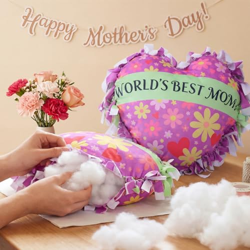 Weysat 6 Sets Christmas Heart Tied Pillow Craft Kit DIY World's Best Mom Pillow Craft Gifts with PP Cotton Flower Love Heart Cushion Covers for Love Grandma Wife Christmas Party Decor - style: Mother's Day