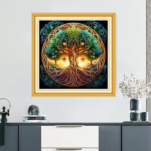 DMCVIVR Stamped Cross Stitch Kits for Beginners Adults Needlepoint Kits for Beginners Embroidery Kits for Adults Crossstitch Kit for Beginners 11CT-Magic Life Tree 18x18 inch, ArtKits02 - color: ArtKits02