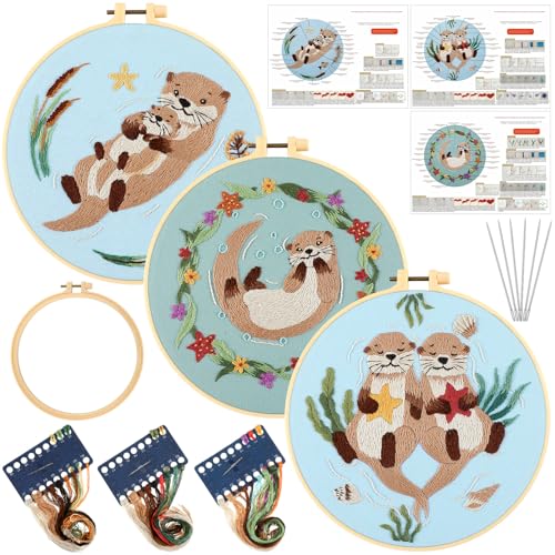 Mindsoft 3 Set Needlepoint Kit for Beginners with Hoop,Otter - style: Otter