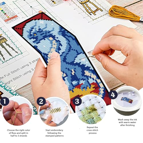 ACRNIGHEET 6PCS Cross Stitch Bookmark Kit for Beginner Dragon Stamped Cross Stitch Kits Needlepoint Kit for Adults DIY Tassel Embroidery Bookmark Kits with Instructions Craft Gift 8.5''x3'' 11CT - style: Dragon Patterns