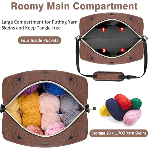 IBFUN Crochet Yarn Knitting Bag Organizer for Knit Accessories Hooks - color: L-Brown, size: Large
