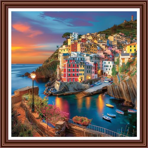 Dimensean Counted Cross Stitch Kit for Beginners, 11CT Unprinted Cross-Stitch Kit Easy Patterns Needlepoint Kit Cross Stitching Embroidery Kit Supplies-Seaside Scenery 18x18 inch - color: ColorDIY01