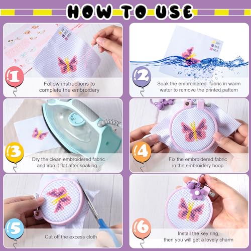 Chuangdi 6 Sets Cross Stitch Kits for Beginner, Stamped Needlepoint Craft