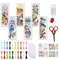 FREEBLOSS 6 Set Cross Stitch Bookmark Kit Stamped Cross Stitch Kit Four Flower and Birds Pattern Embroidery Set with Instruction for Adults 8''*2.4'' - style: Season Birds