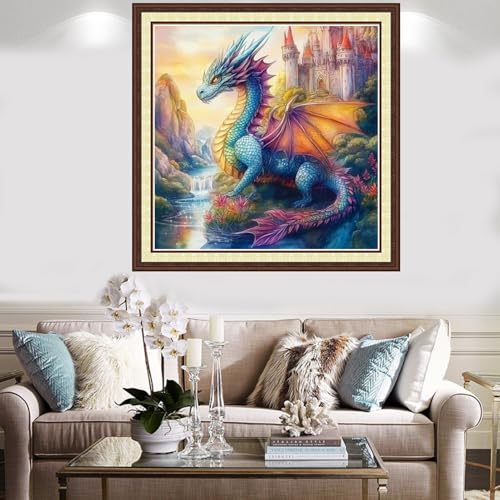 Findvoor Counted Cross Stitch Kits for Adults Full Range of Cross Stitching Embroidery Unprinted Pattern for Beginners, 11CT Needlepoint Kit Patterns Embroidery Kits-Cailong Castle 18x18 inch - color: ColorCraft09