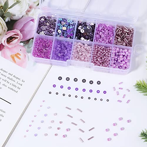 Light Purple Glass Seed Bugle Tube Beads for Jewelry Making - color: Light purple