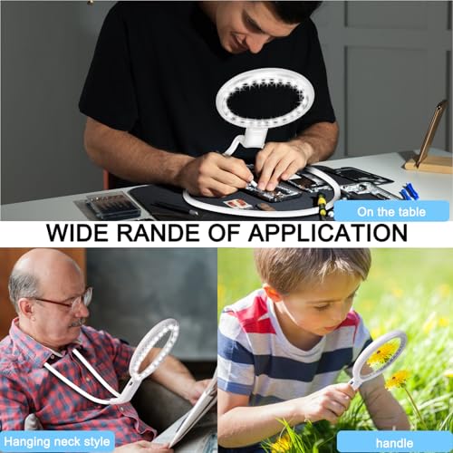 Neck Magnifier Hands Free with Light, 10X 5.2 Large Magnifying Glass - color: White