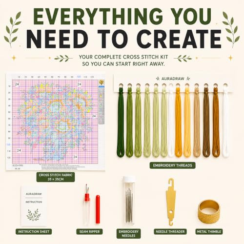 AuraDraw Sunflowe CROS Stitch Kits, 11CT Flower Embroidery Kit for Adult Beginners, Stamped Cross-Stitch Supplies Needlework Sunflower - color: JLSZX-0001