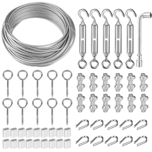 TooTaci 1/16 Wire Rope Kit, 100ft Vinyl Coated 304 Stainless Steel Cable - style: 100ft 1/16" Wire Rope with Clamps