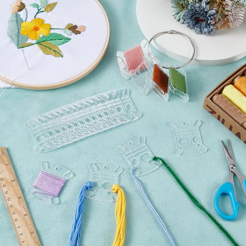 BENECREAT 50 Pcs Floss Drops, Rectangle Acrylic Embroidery Floss Bobbins with 1 Pcs Iron Hanging Ring, Sewing Thread Winding Boards for Embroidery Floss Organization and Sewing Crafts - size: Rectangle