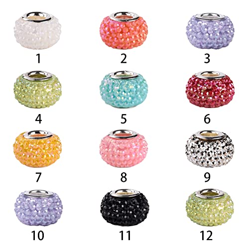 100 Pieces 14mm European Large Hole Spacer Beads Mix Color with Silver Brass Cores Assortments Charm Lampwork Beads Supplies for Necklace Bracelets Jewelry Making (Bayberry ball) - color: Bayberry ball
