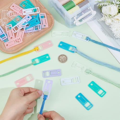 PH PandaHall 60pcs Embroidery Floss Bobbins 6 Colors Acrylic Cross Stitch Thread Bobbin Embroidery Floss Drop Sewing Thread Bobbins Organizers for DIY Craft Sewing Needlework Supplies, 1.9x0.7 Inch - color: White Pink Purple Green Blue