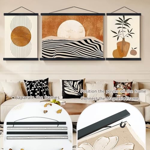 2 Pack Magnetic Poster Hanger Frame, 28x22 28x40 28x29 Light Wood Wooden Magnet Canvas Artwork Print Dowel Poster Hangers Frames Hanging Kit (Black, 28") - color: Black, size: 28 inch(2 Pack)