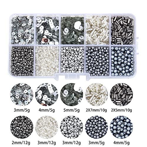 Silver Glass Seed Bugle Tube Beads for Jewelry Making - color: silver