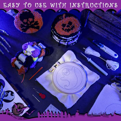 Yaomiao 6 Pcs Halloween Punch Needle Coaster Kit, Easy DIY for Beginners - style: Halloween