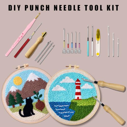 HYINUS 43Pcs Punch Needle Kit for Adult Beginners, Adjustable Punch Needle Tool with Different Size Needles & Capybara Storage Case, Wooden Handle Embroidery Pen Set for Gifts, Decor & DIY Craft