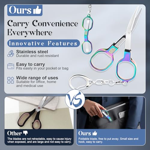2 Pack Nurse Badge Scissors with Keychain - TSA Approved Folding Travel Scissors, Mini Safety Scissors for Nurse Essentials, Medical, Craft & Office