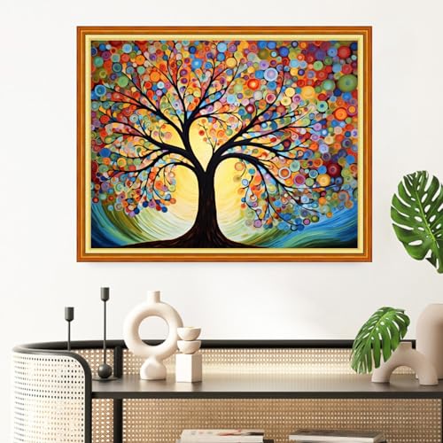 Redxing Stamped Cross Stitch Kits Full Range of Embroidery Starter Kits- Needlepoint Counted Cross Stitch Kits for Beginner Adults 11CT Printed Embroidery Kit-Colorful Tree 16x20 inch - color: Artskits02