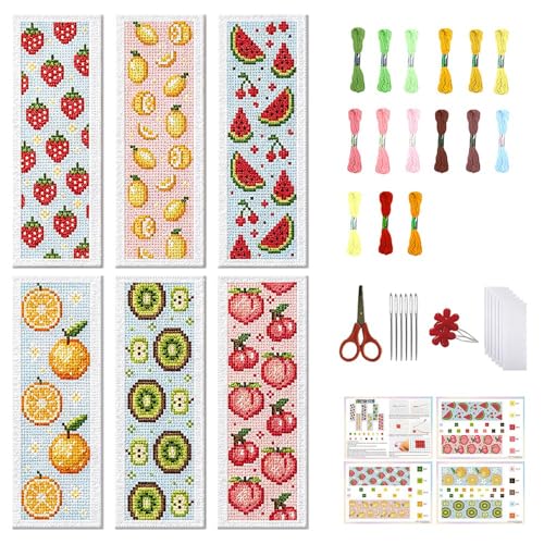 FREEBLOSS 6 Set Cross Stitch Bookmark Kit Stamped Cross Stitch Kit - style: Fruit