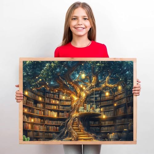 Bookstore Stamped Cross Stitch Kits for Adults -Tree House Embroidery Kits for Beginners Adults,11 CT Patterns Dimensions Counted Cross Stitch Kits for Adults Arts Craft 12x16 inch - color: Cross stitch-8