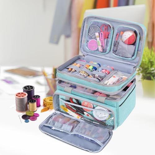 BAFASO Double Layer Sewing Accessories Organizer, Green - color: Green