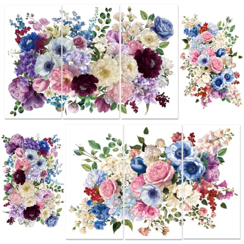 6 Sheets Watercolor Flower Rub on Transfers for Furniture Vivid Roses Decor Transfer Stickers Waterproof Colorful Furniture Iod Transfers for Scrapbooking Wood DIY Home Decor 6"x12" - style: Modern Style Flowers