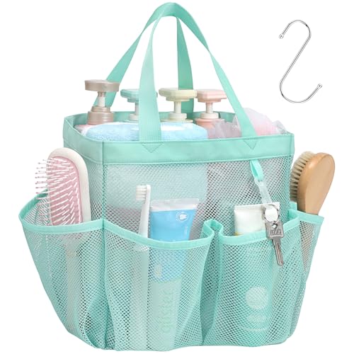 Mesh Shower Caddy Portable - 8 Pockets, S-Hook, Shower Bag for Dorm Camping - color: Sage Green, size: L (Classic Dorm Caddy)