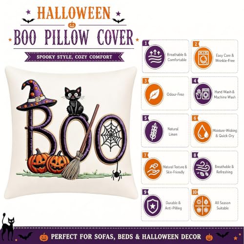 Halloween Witch Cat Pumpkin Linen Throw Pillow Cover 18x18 - color: Pa10061, size: 18" x 18" (Pack of 1)