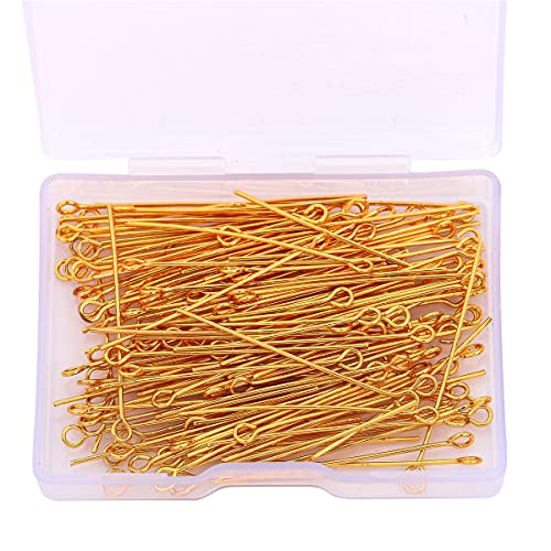 BEADIA 18K Gold Plated Open Eye Pins Non Tarnish 40mm 150pcs for Jewelry Making Findings - color: Open Eye Pins Gold, size: 40x0.7mm