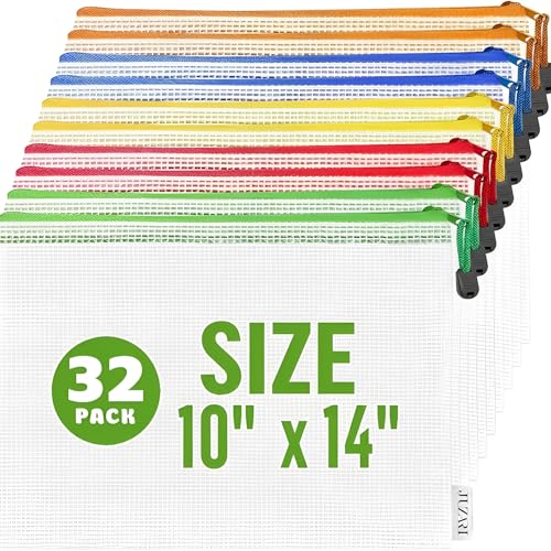 32 Pack Mesh Zipper Pouch Bags 10x14 inch - Mesh Storage Bags - Plastic Zipper Pouches for Organizing - Document Bags With Zippers - Letter Size Zippered Pouch - Document Pouches With Zippers - size: 32 Pack 10x14