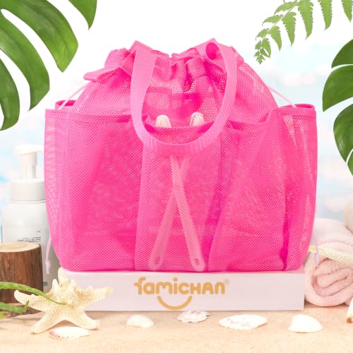 famichan Mesh Portable Shower Caddy with Drawstring, Girls Dorm Room Essentials - color: Rose Red