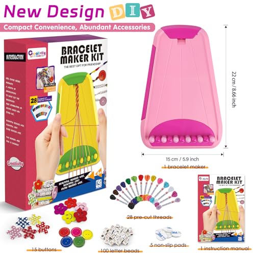 Maynacs Friendship Bracelet Making Kit for Girls 8-12, 28 Pre-Cut Threads - color: Pink