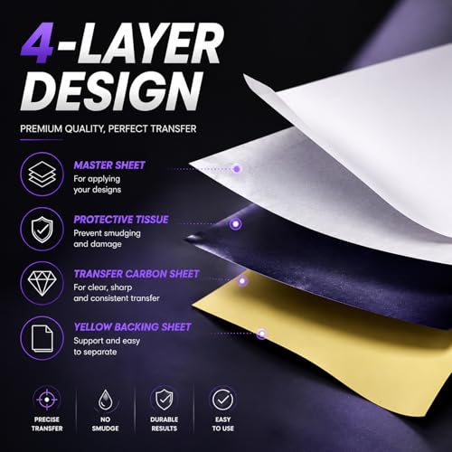 Rayyl Tattoo Transfer Paper 100 Sheets - Stencil Paper 4-Layer 8.5" x 11" Professional Thermal Transfer Paper for Tattoo Stencil Printer and Freehand Tracing Stencil Lines for Tattoo Supplies - size: 100 Sheets