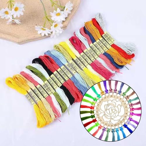 3PCS Wooden Embroidery Floss Organizer Cross Stitch Floss Holder Flower Pattern Thread Organizer with Holes for DIY Sewing Crafts Making, 3 Styles